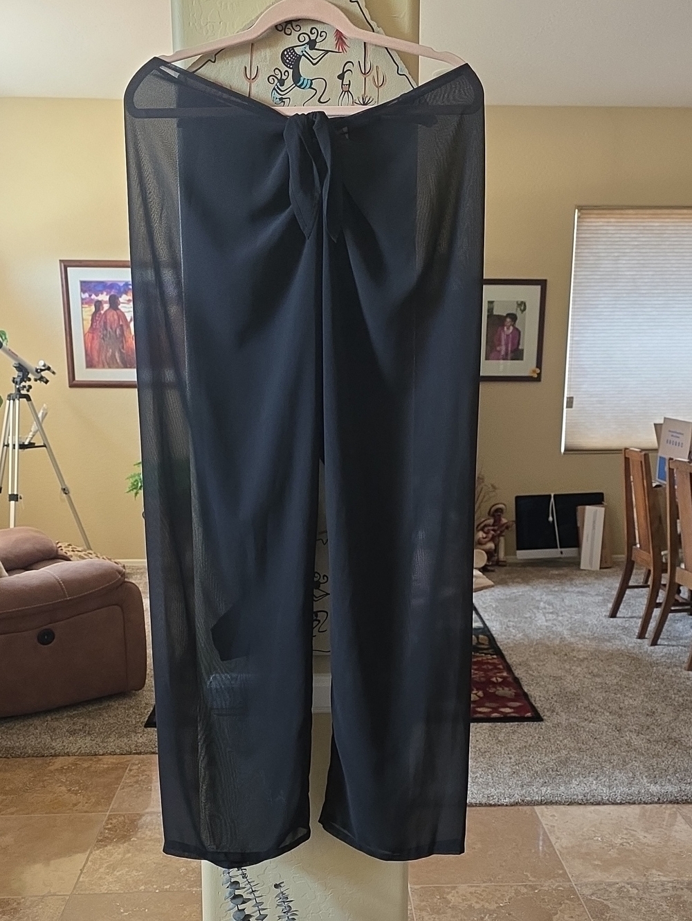 Sheer Black Wide-Leg Beach Pants with Tie Waist